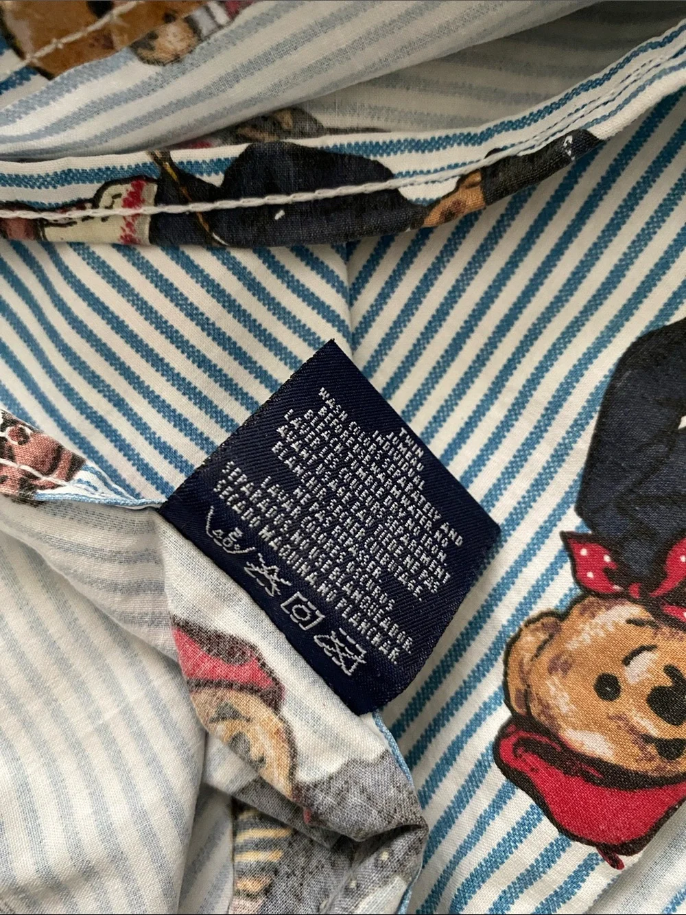 Vintage Ralph Lauren “Polo Bear” Blue Striped Flat Sheet. Twin.